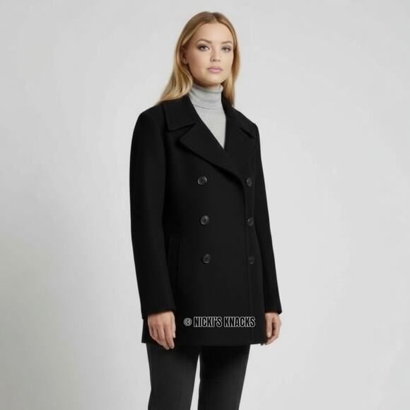 Calvin Klein Jackets & Blazers - Calvin Klein Black Wool Cashmere Blend Double Breasted Peacoat Women’s Size L